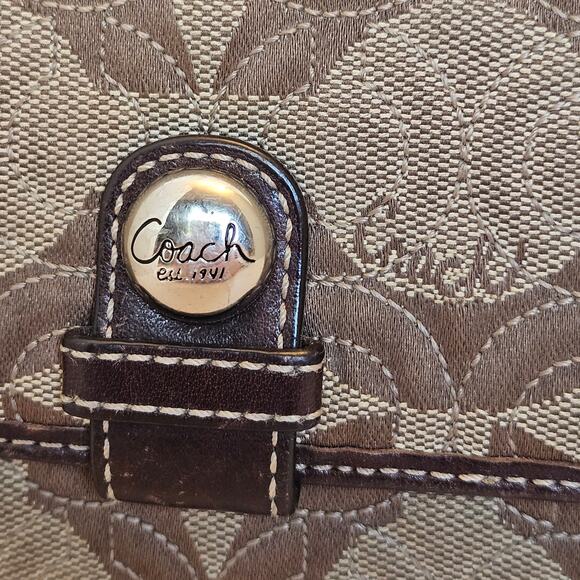 Coach Vintage Signature Brown Tan Logo Long Trifold Wallet Checkbook Clutch - Picture 3 of 12